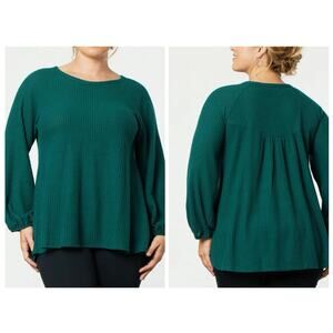 Kiyonna 2X Tunic Top Whimsical Waffle Knit Longsleeve Soft Forest Green